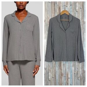 Skims S Gray Ribbed Rib Soft Modal Stretch Knit Sleep Lounge Pajama Shirt Top